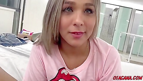 Horny blonde girl with big tits and ass fucked by a guy