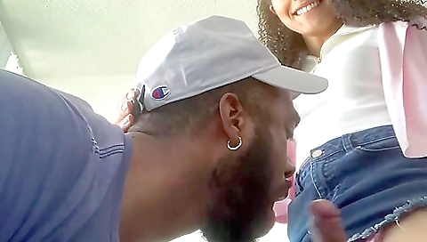 Ebony shemale and black man make sexy blowjob in bed