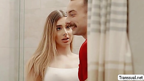 Red-haired shemale with a beautiful face is getting fucked